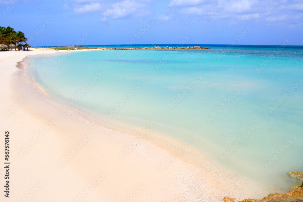 Secluded turquoise beach in Aruba, Caribbean Blue sea, Duth Antilles