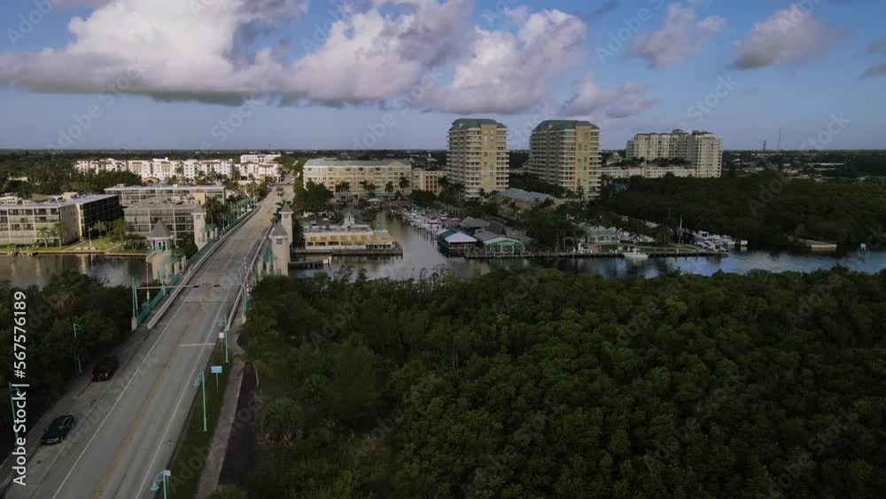 Drone moving laterally over the inter-coastal looking towards Boynton Beach Drone moving laterally over the inter-coastal looking towards Boynton Beach