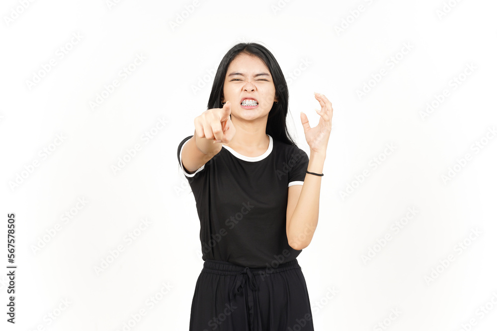 Angry and Pointing at you Of Beautiful Asian Woman Isolated On White Background