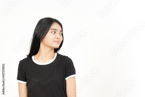 Smiling and Looking aside Of Beautiful Asian Woman Isolated On White Background