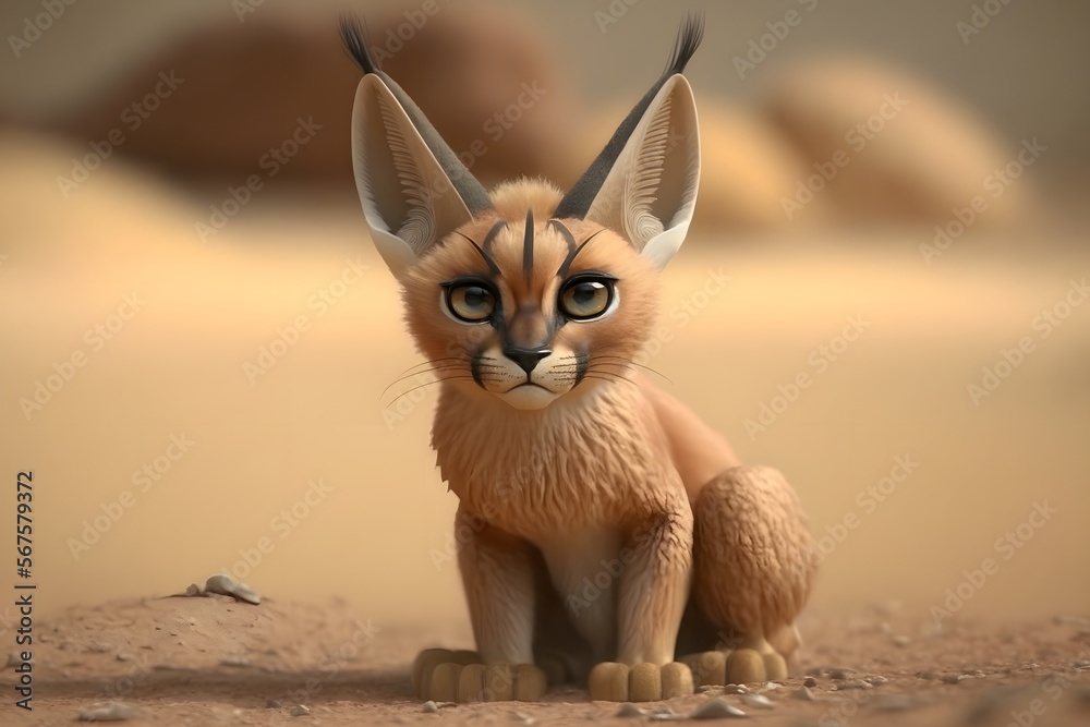 Fototapeta premium cute caracal character created using AI Generative Technology