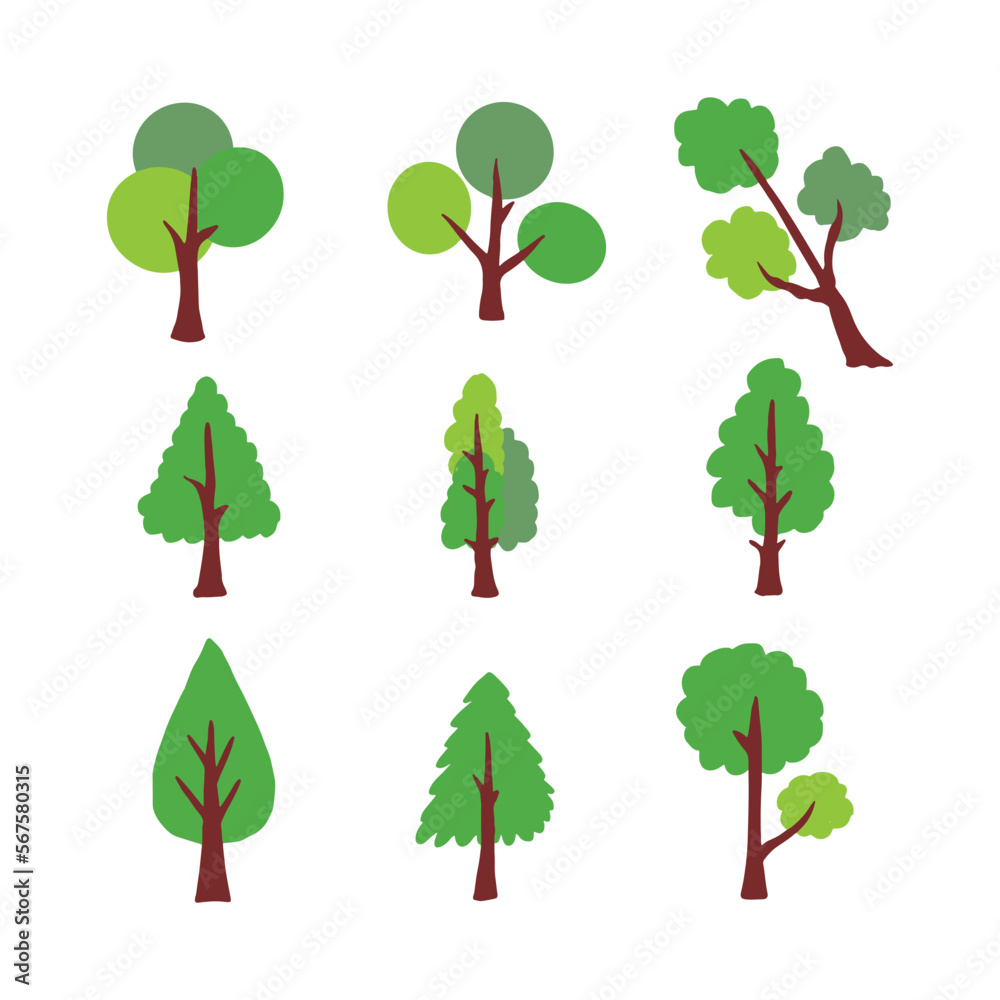 Isolated of trees on the white background. Vector EPS 10.	