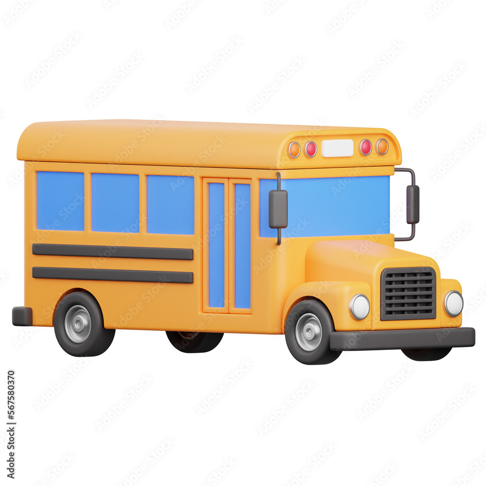 3D Render School Bus Icon, illustration isolated on white background, suitable for website, mobile app, print, presentation, infographic, and other projects.