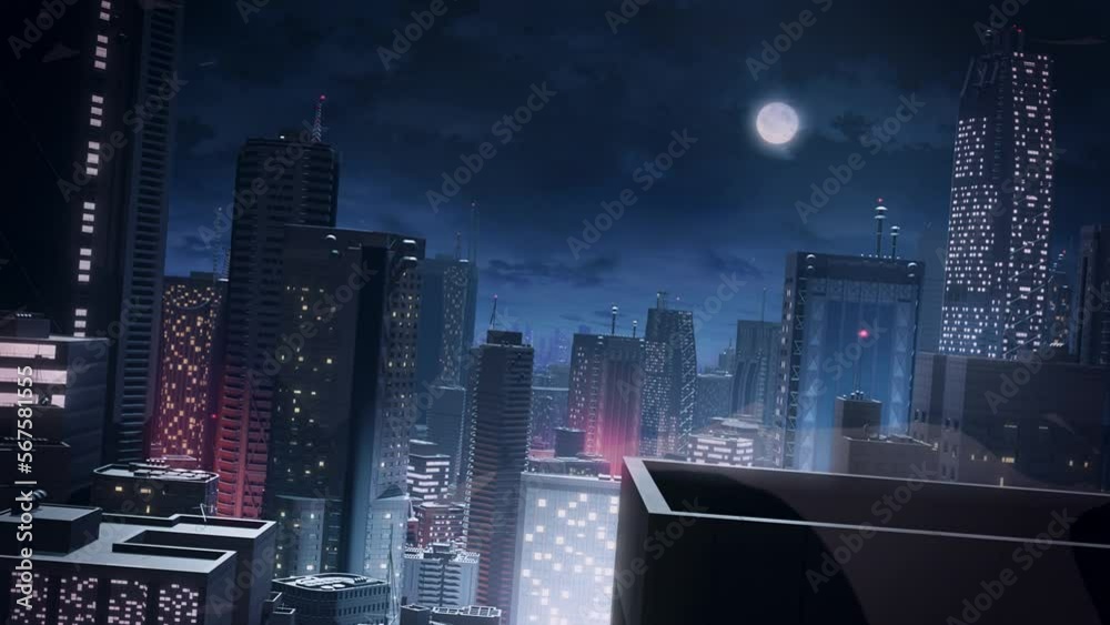 night sky city in cartoon style
