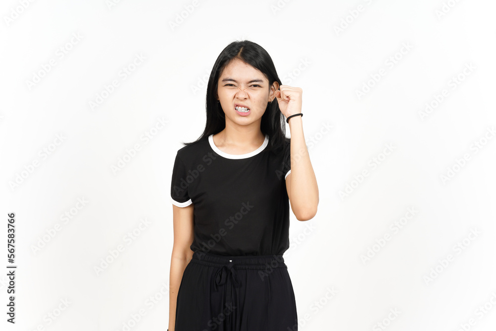 Angry face and Showing fist Of Beautiful Asian Woman Isolated On White Background Angry face and Showing fist Of Beautiful Asian Woman Isolated On White Background