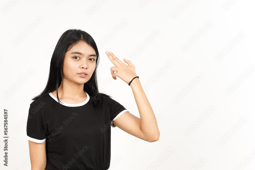 Gun finger on head Of Beautiful Asian Woman Isolated On White Background Gun finger on head Of Beautiful Asian Woman Isolated On White Background
