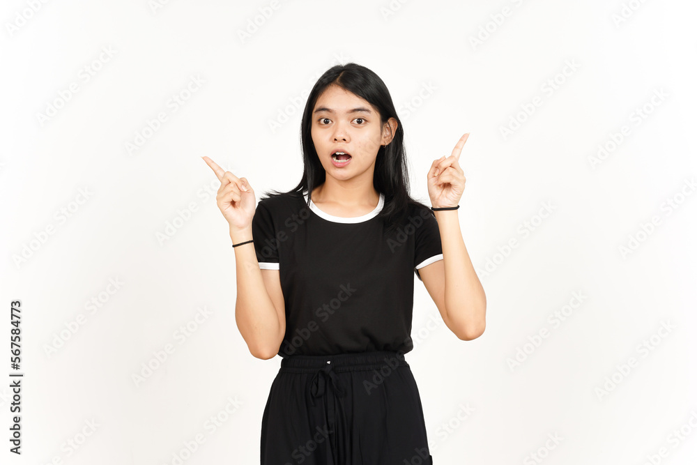 Showing Product and Pointing Left Right Side or two side Of Beautiful Asian Woman Isolated On White Showing Product and Pointing Left Right Side or two side Of Beautiful Asian Woman Isolated On White