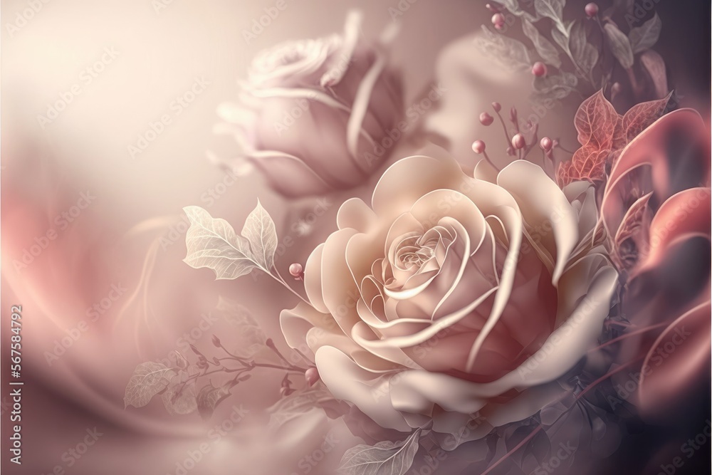 Romantic Rose Background With Copy Space, Ai Generated Soft Pink