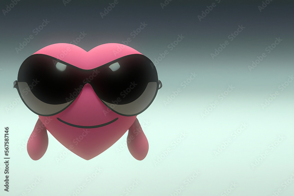 Fototapeta premium Illustration of a cool animated smiling heart wearing sunglasses (created with Generative AI)