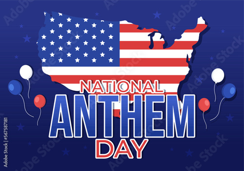 National Anthem Day on March 3 Illustration with United States of America Flag for Web Banner or Landing Page in Flat Cartoon Hand Drawn Template