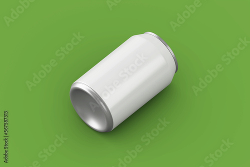 Realistic metallic drink can mockups in resting and leaning right in top view