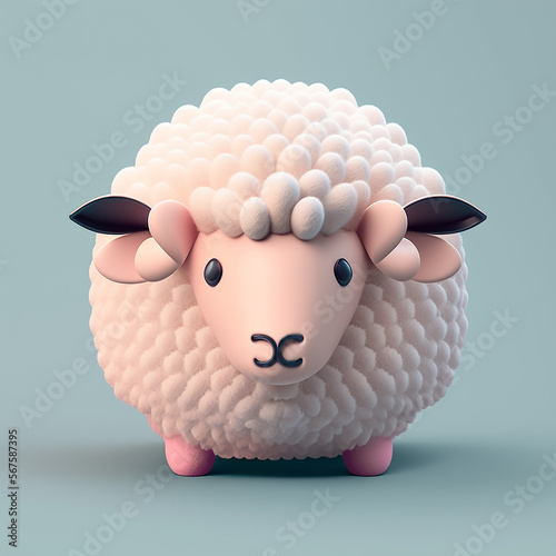 The 3d sheep icon is beautiful and cute. Generative AI. 3D lovely sheep avatar.
