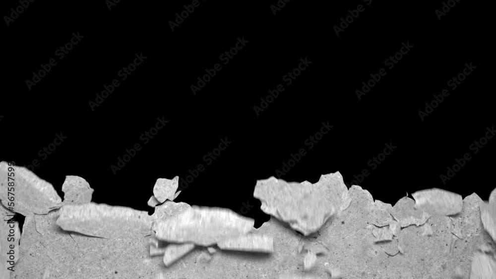 Concrete wall destructions fracture falling down pack with 2 version of destruction speed.4k animation render with alpha channel.