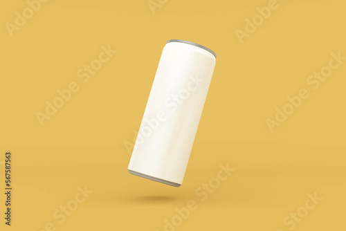 Customizable realistic floating right thin aluminum drink can mock up design template