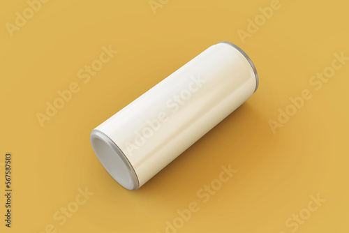Realistic thin metallic drink can mockups in resting and leaning right in top view