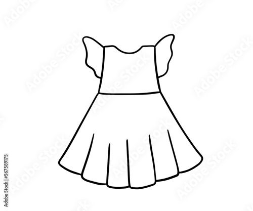 Infant cute dress doodle. Outline sketch Baby girl clothes isolated on white