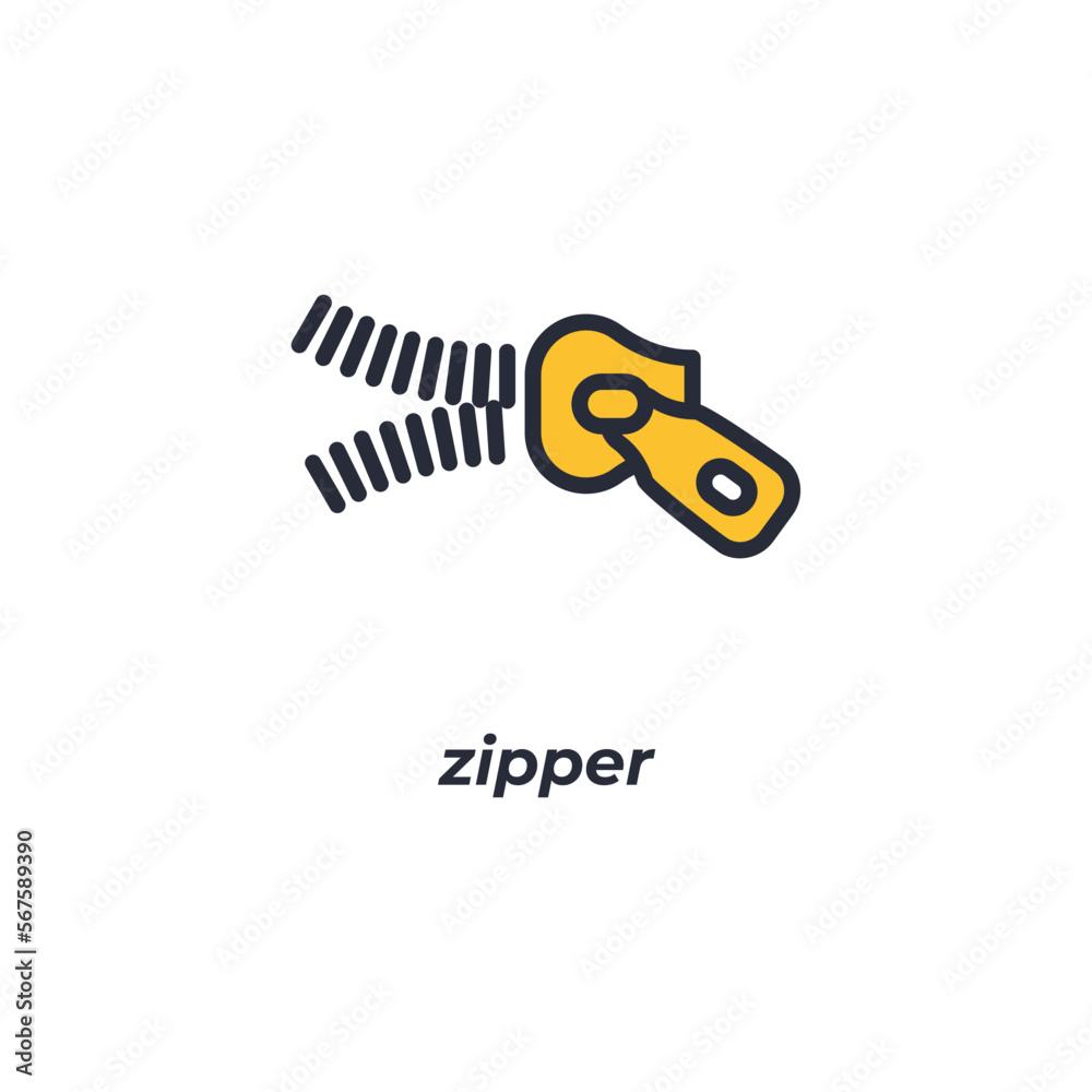 Vector sign zipper symbol is isolated on a white background. icon color editable.