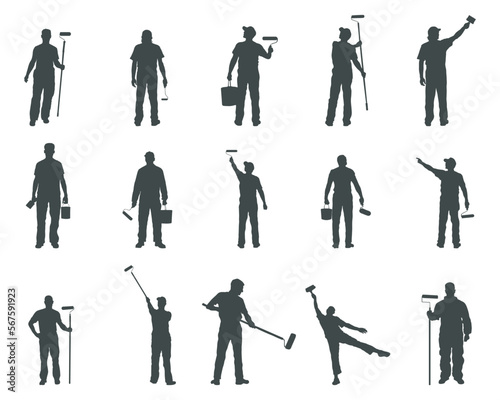Painter silhouettes, House painters silhouettes