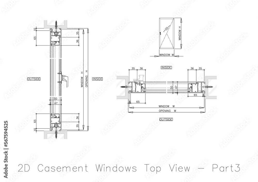2D Casement Windows Top View 2D Casement Windows Top View