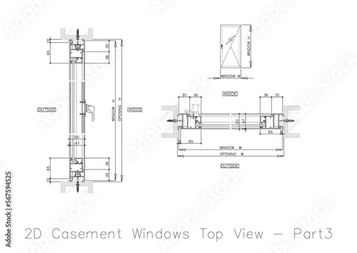 2D Casement Windows Top View