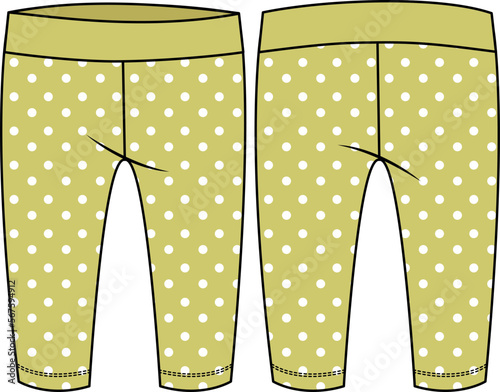 KID GIRLS BOTTOM WEAR LEGGING WITH POLKA DOTS SEAMLESS PATTERN FRONT AND BACK VECTOR