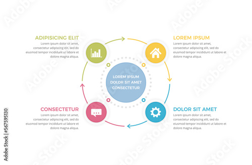 Circle diagram template with four steps or options, process infographics