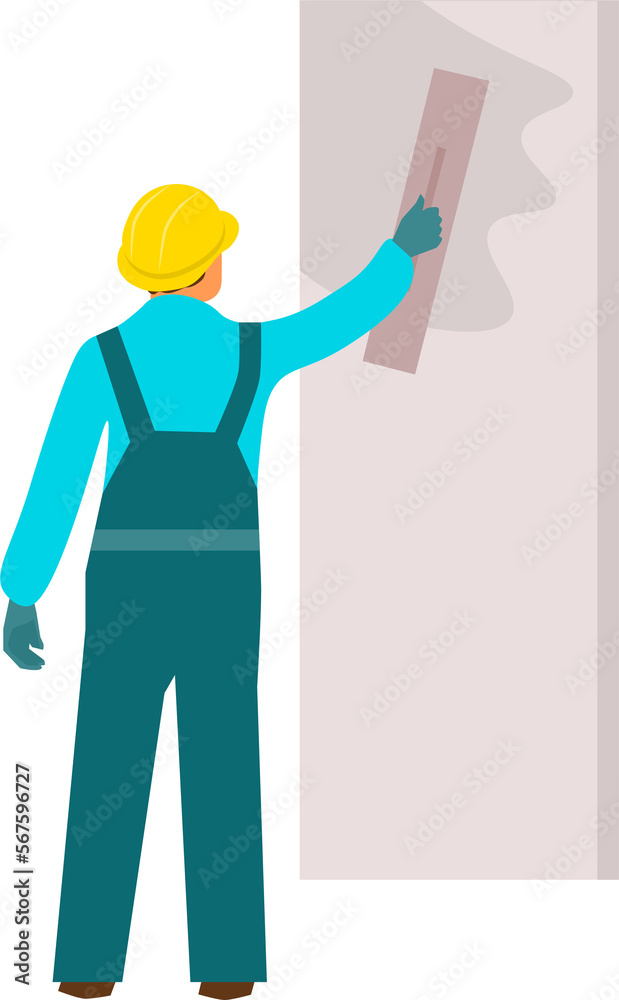 Worker doing plastering. Worker doing plastering.