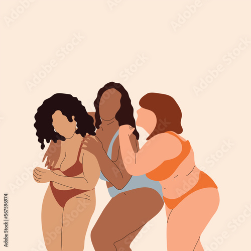 Body, different and diversity with underwear, women with fitness and beauty, equality and inclusivity with body positive and empowerment. Happy, age and wellness with motivation, health and skin.