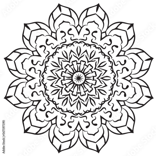 Hand drawn Elegant mandala design with abstract floral design. Suitable for coloring book, henna, or advertising