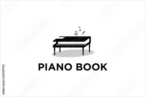 piano book logo. Elegant Piano, vector lart icon template