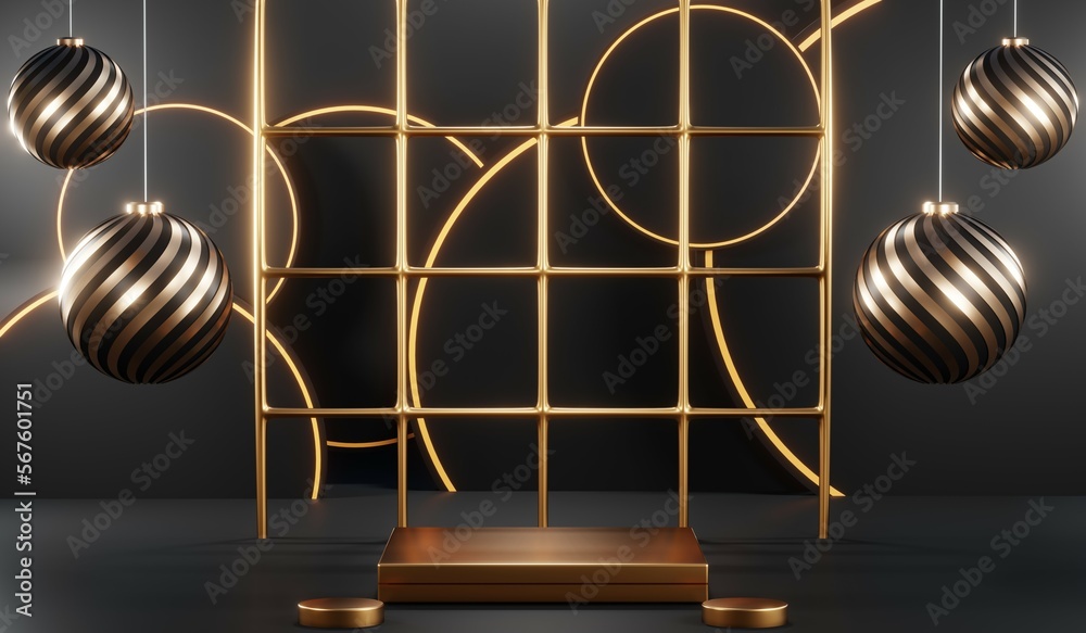3d render of abstract realistic studio room with Luxury round pedestal stand podium with golden glitter in shape backdrop. Luxury black friday sale scene for product display presentation background 3d render of abstract realistic studio room with Luxury round pedestal stand podium with golden glitter in shape backdrop. Luxury black friday sale scene for product display presentation background