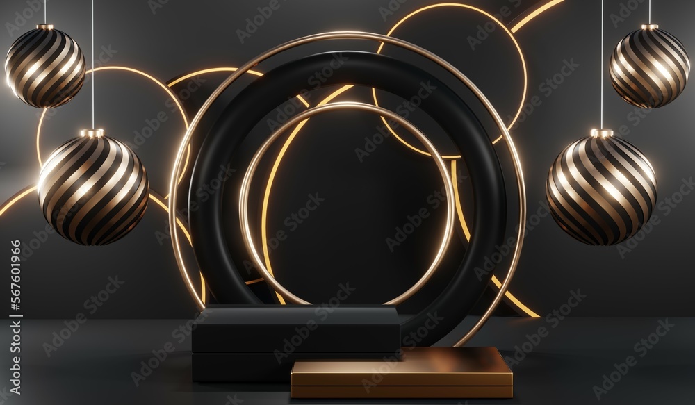 3d render of abstract realistic studio room with Luxury round pedestal stand podium with golden glitter in shape backdrop. Luxury black friday sale scene for product display presentation background 3d render of abstract realistic studio room with Luxury round pedestal stand podium with golden glitter in shape backdrop. Luxury black friday sale scene for product display presentation background