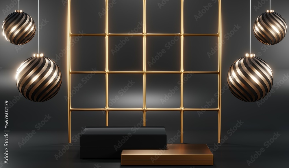 3d render of abstract realistic studio room with Luxury round pedestal stand podium with golden glitter in shape backdrop. Luxury black friday sale scene for product display presentation background 3d render of abstract realistic studio room with Luxury round pedestal stand podium with golden glitter in shape backdrop. Luxury black friday sale scene for product display presentation background