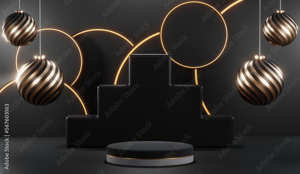 3d render of abstract realistic studio room with Luxury round pedestal stand podium with golden glitter in shape backdrop. Luxury black friday sale scene for product display presentation background 3d render of abstract realistic studio room with Luxury round pedestal stand podium with golden glitter in shape backdrop. Luxury black friday sale scene for product display presentation background