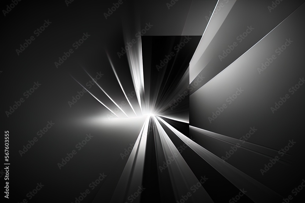 Black and white background, lines and light flares isolated in dark ...