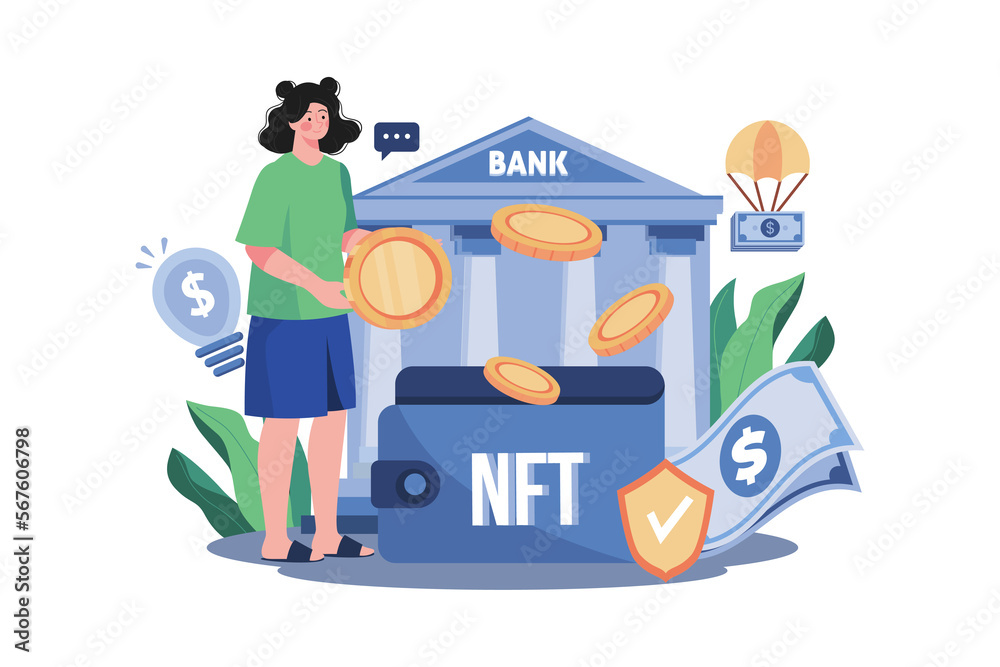 NFT wallet Illustration concept on white background