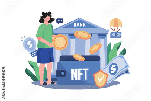 NFT wallet Illustration concept on white background