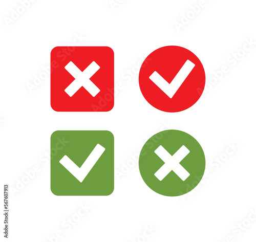 Check marks yes and no design on white background.