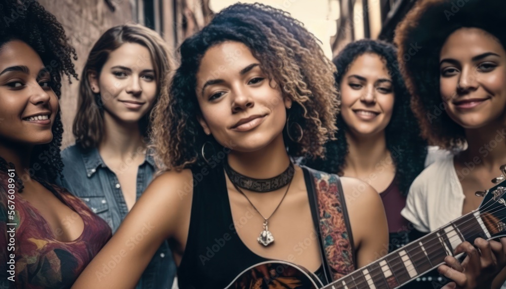 Obraz premium Musicians Multiracial Women (generative AI)