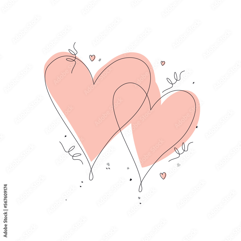 Drawing of hearts, a symbol of love. a modern concept in the style of minimalism. the composition is one line isolated on a white background. for banner, invitation, print, paper. vector art