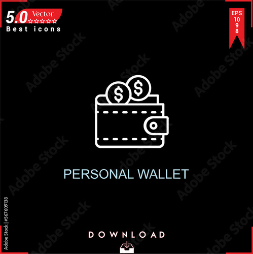 PERSONAL WALLET icon vector on black background. Simple, isolated, flat icons, icons, apps, logos, website design or mobile apps for business marketing management,
UI UX design Editable stroke. EPS10