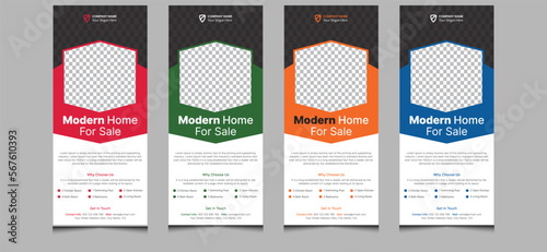 Simple elegant clean minimal abstract creative modern professional company corporate identity real estate home rent construction business style rollup banner design template.