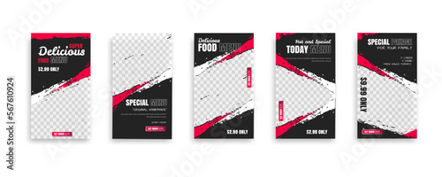 Set of food post story. social media banner template design. Creative design, easy Use for promotions you product. story food for your restaurant prom