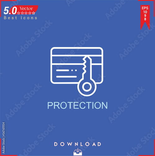 PROTECTION icon vector on blue background. Simple, isolated, flat icons, icons, apps, logos, website design or mobile apps for business marketing management,
UI UX design Editable stroke.EPS10