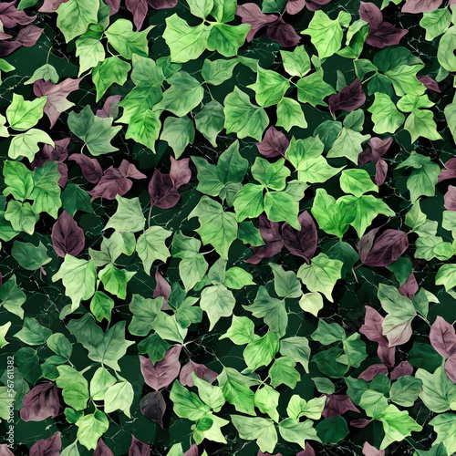 Ivy leaves on black marble. Background, pattern, wallpaper. Generative AI