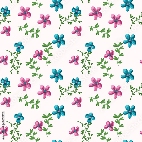 Hand drawn summer floral background. Botanical seamless pattern made of abstract flowers. Sketch drawing. Vintage style. Goof for bedding, textile, fabric, and wallpaper.
