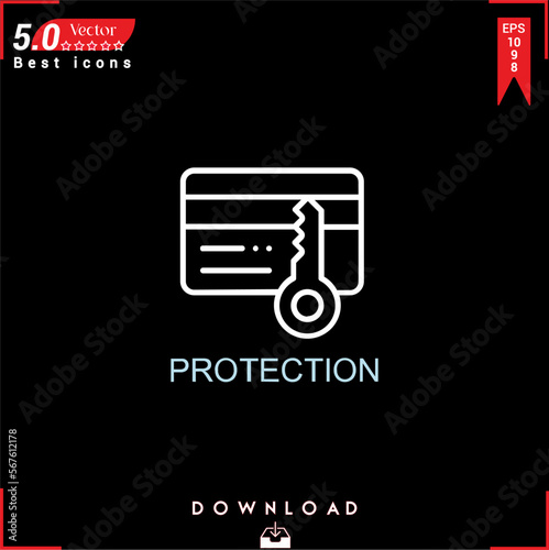 PROTECTION icon vector on black background. Simple, isolated, flat icons, icons, apps, logos, website design or mobile apps for business marketing management,
UI UX design Editable stroke. EPS10