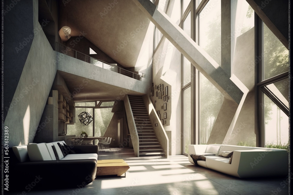 Fototapeta premium Modern Visionary Interior Design Concept with Futuristic Architecture concept. Ai generated