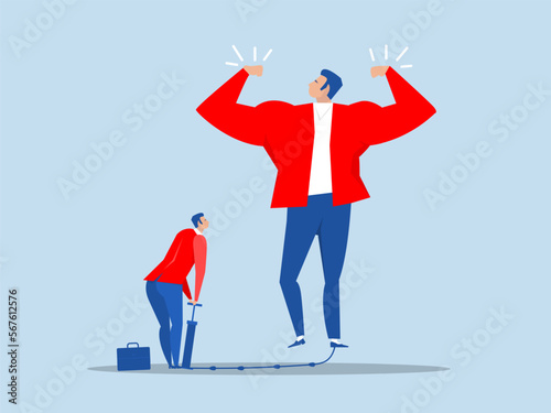 power man inspiration, obstacle fight ,mprovement concept businessman inflate air pump into floating superhero illustrator vector photo