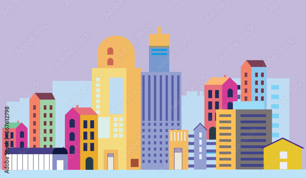 Horizontal city scape with black buildings with little windows. City scape outline. Vector illustration for your graphic design.